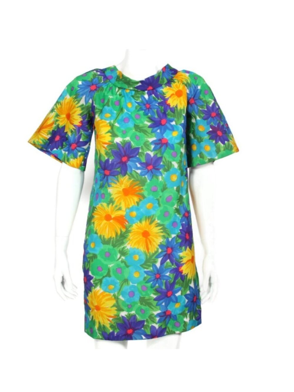 Vintage 70s Royal Hawaiian Womens Multicolored Floral Tiki Resort Dress Sz S 372